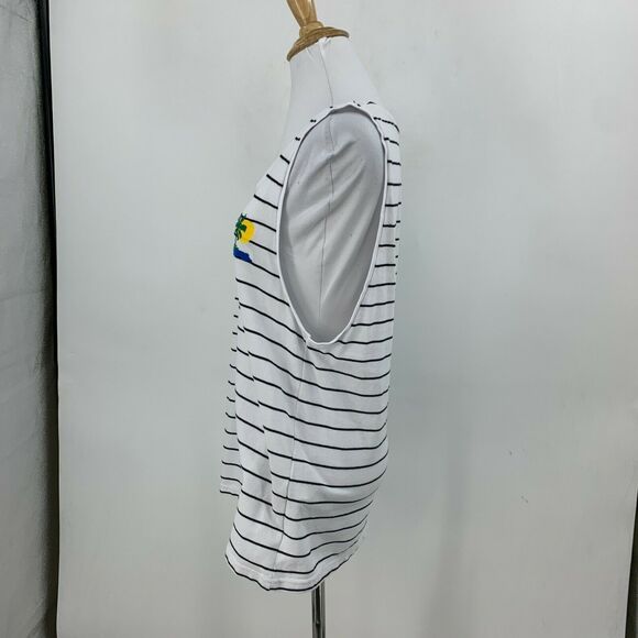 Zara Palm Tree Tank Top Womens M Medium Stripe Scoop Neck Island Casual Shirt - Picture 3 of 11